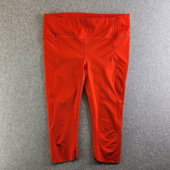 Athleta Leggings Womens S Orange Velocity Capri Pockets Jogging Running Workout - Picture 1 of 15